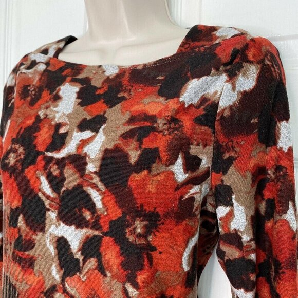 Simonton Says Small Women's Sweater Floral brown  Red Stretch Long Sleeve Shirt - Picture 2 of 8
